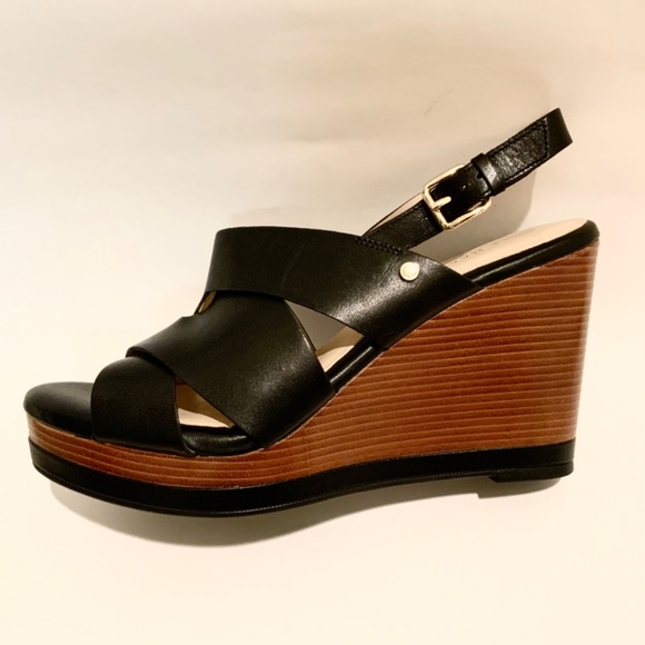Cole Haan Womens Laci Black Platform Wedge Sandals Leather Slingback Heels 9.5 - Picture 4 of 13